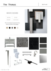 Moodboard image showing the look and feel of the design, featuring textures, patterns, colors, and finishing materials