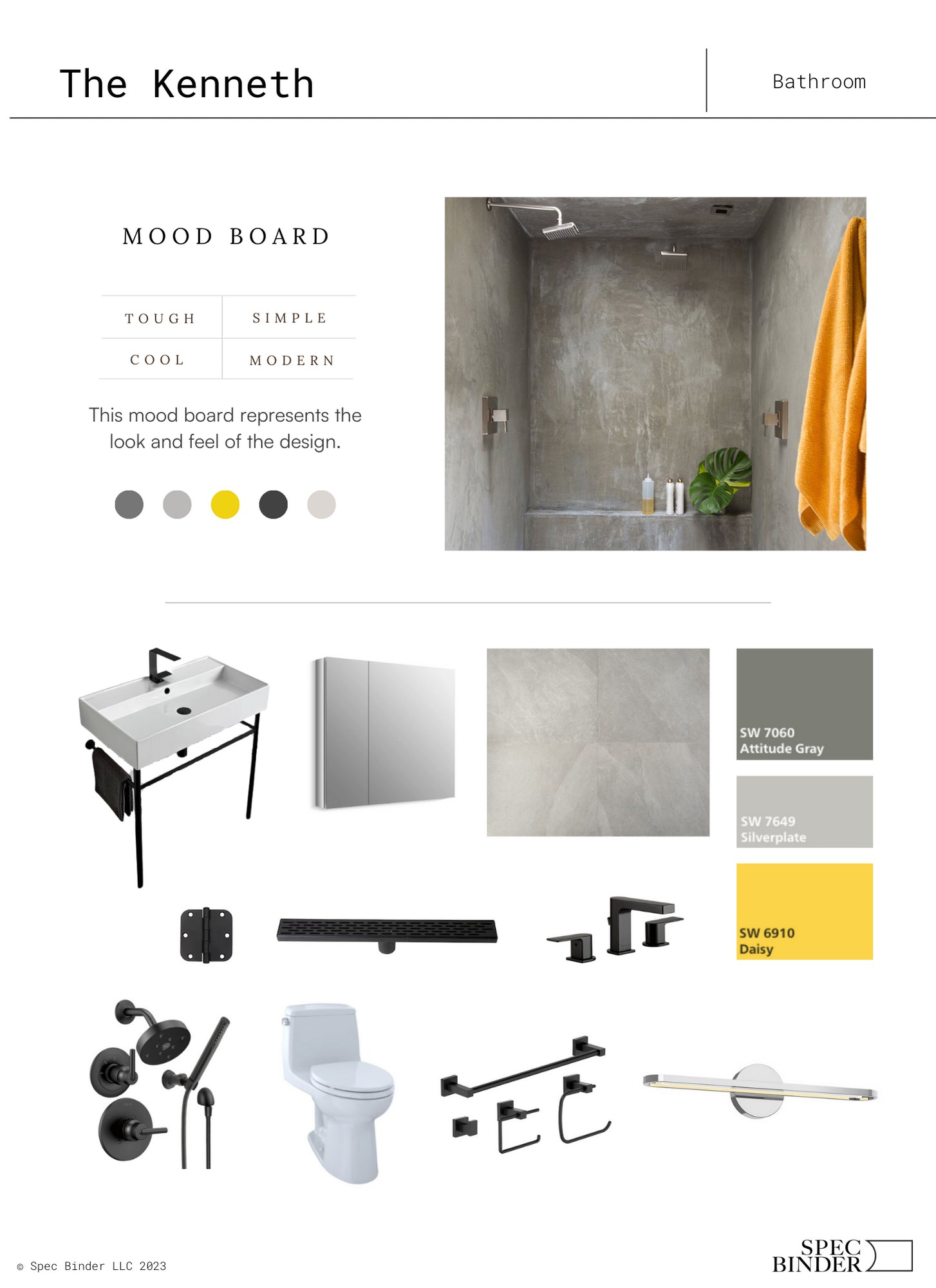 Moodboard image showing the look and feel of the design, featuring textures, patterns, colors, and finishing materials