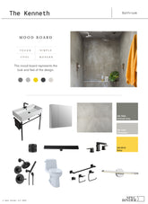 Moodboard image showing the look and feel of the design, featuring textures, patterns, colors, and finishing materials