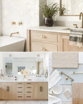 See photos of The Ayla paint colors in different spaces.The Ayla Full Bath reference images, paint samples, color swatches, and design elements. The Ayla bathroom design is Light, Soft, Warm, and Timeless. The Ayla room design includes 3D renderings, mood boards, color and finish palettes, paint schedules, tile schedules, design brief, product selections, an editable budget document, and a link for one-on-one phone support with our team of professional interior designers.