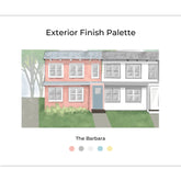 The Barbara Exterior cover page with inspiration photos, renderings, materials, and design elements. The Barbara is Fun, Coastal, Elegant, and Bold