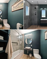 See photos of The Daniel Full Bath paint and trim colors in different spaces, including bathrooms, bedrooms, living rooms, and ktichens. This design is Sleek, Dark, Cool, and Modern. These reference photos give you an idea of what the wall paint and trim color combinations can look like in your space.