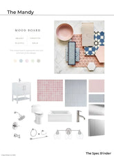 Moodboard image showing the look and feel of the design, featuring textures, patterns, colors, and finishing materials
