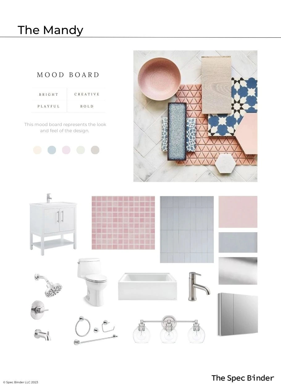 Moodboard image showing the look and feel of the design, featuring textures, patterns, colors, and finishing materials