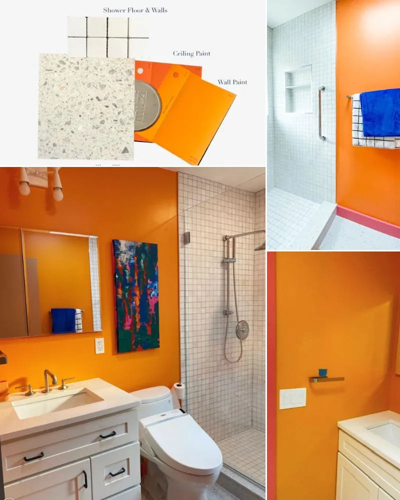 See photos of The Jake Full Bath paint and trim colors in different spaces, including bathrooms, bedrooms, living rooms, and ktichens. This design is Bright, Bold, Eclectic, and Unique. These reference photos give you an idea of what the wall paint and trim color combinations can look like in your space.