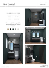 See photos of The Daniel Full Bath paint and trim colors in different spaces, including bathrooms, bedrooms, living rooms, and ktichens. This design is Sleek, Dark, Cool, and Modern. These reference photos give you an idea of what the wall paint and trim color combinations can look like in your space.