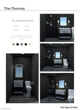 See photos of The Thomas paint colors in different spaces.The Thomas Full Bath reference images, paint samples, color swatches, and design elements. The Thomas bathroom design is Warm, Dark, Sharp, and Modern. The Thomas room design includes 3D renderings, mood boards, color and finish palettes, paint schedules, tile schedules, design brief, product selections, an editable budget document, and a link for one-on-one phone support with our team of professional interior designers.
