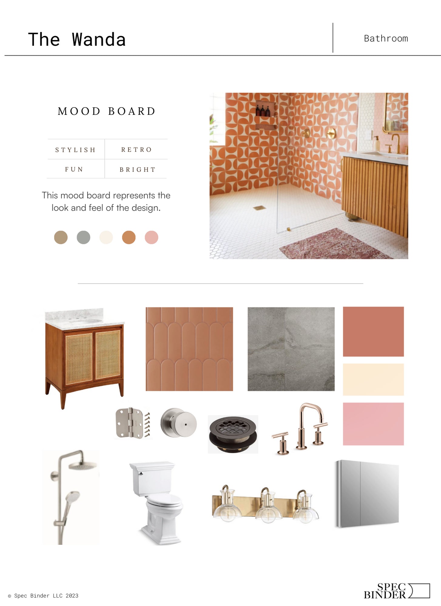 Moodboard image showing the look and feel of the design, featuring textures, patterns, colors, and finishing materials