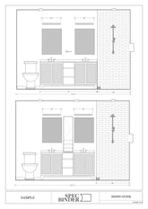 Sample sizing guide and wall elevation showing the various sizes that rooms can be installed at