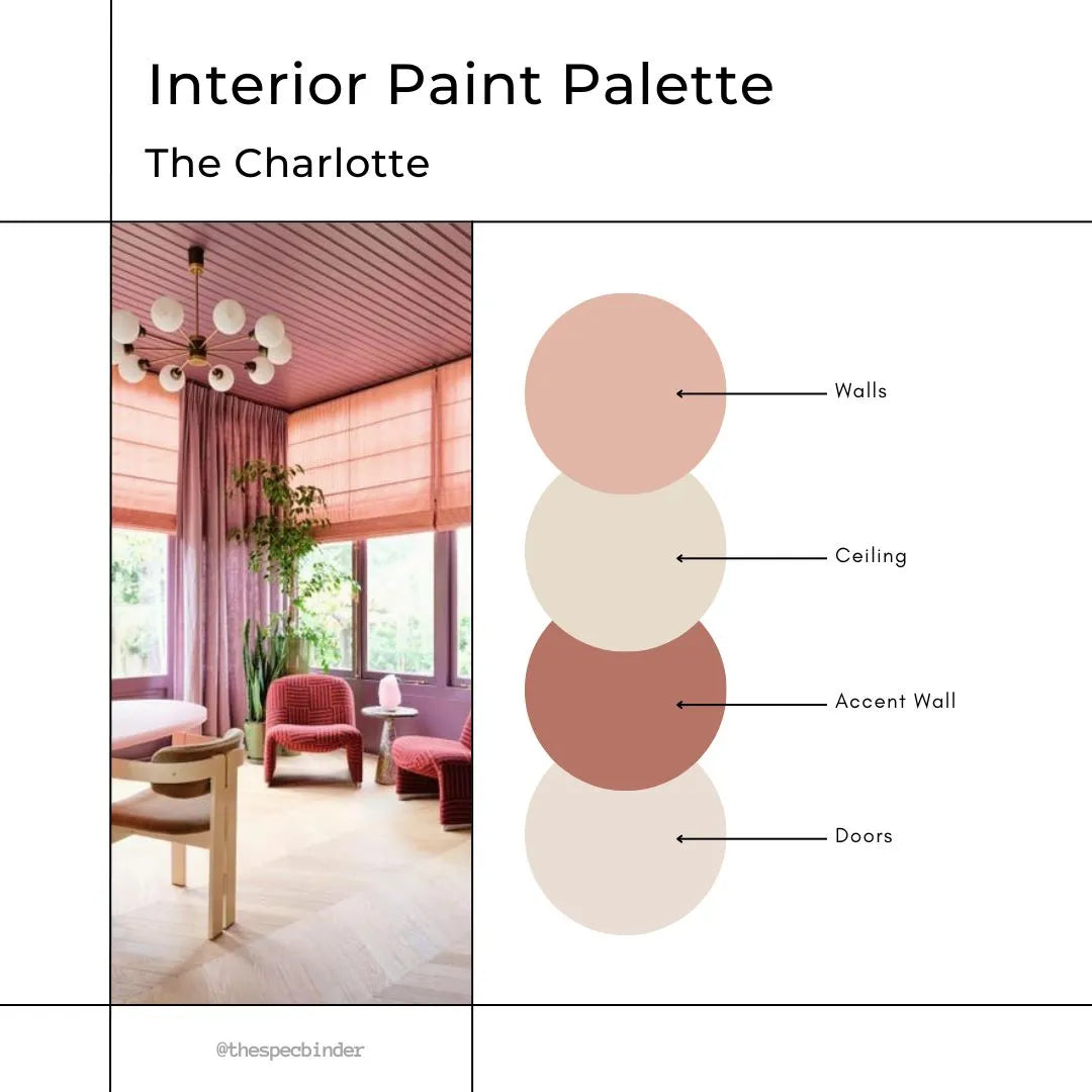 The Charlotte cover image with sample paint colors and reference photos to reflect the look and feel of this paint palette. This design is Bold, Warm, Creative, and Boho