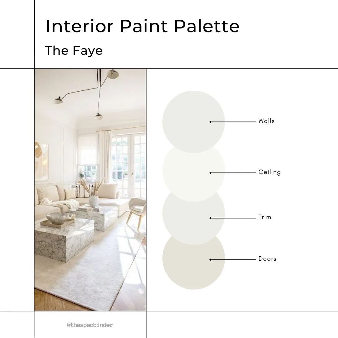 The Faye cover image with sample paint colors and reference photos to reflect the look and feel of this paint palette. This design is Clean, Calm, Cool , and Light