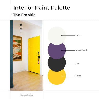 The Frankie cover image with sample paint colors and reference photos to reflect the look and feel of this paint palette. This design is Fun, Colorful, Modern, and Daring