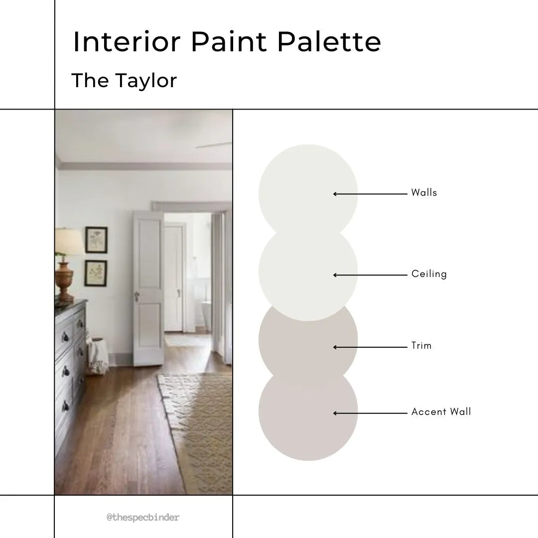 The Taylor cover image with sample paint colors and reference photos to reflect the look and feel of this paint palette. This design is Bright, Mellow, Cool, and Muted