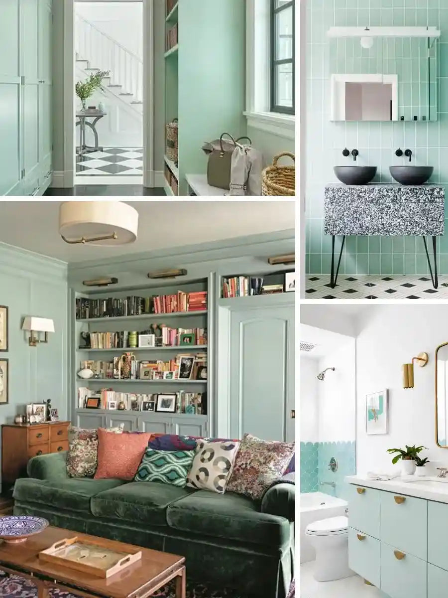 See photos of The Tracy interior paint and trim colors in different spaces, including bathrooms, bedrooms, living rooms, and ktichens. This design is Fun, Colorful, Playful, and Bold. These reference photos give you an idea of what the wall paint and trim color combinations can look like in your space.