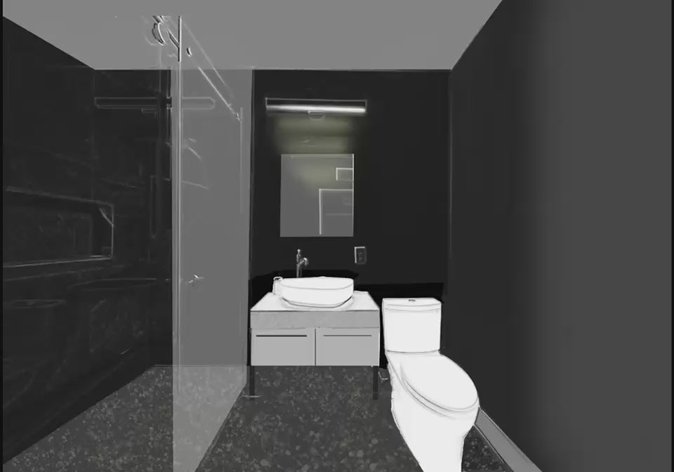 The Thomas bathroom illustration video.  The Thomas is Warm, Dark, Sharp, and Modern