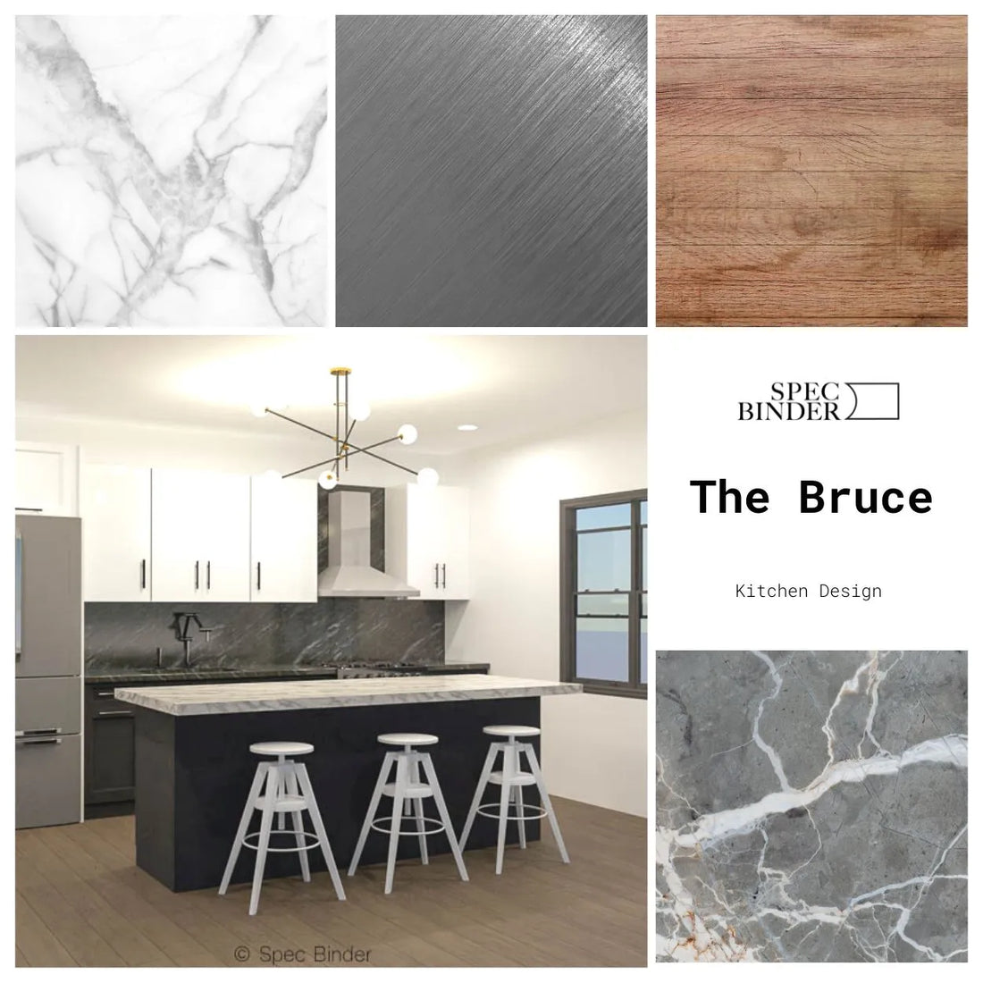 3d renderings, materials, and color selections for The Bruce kitchen design